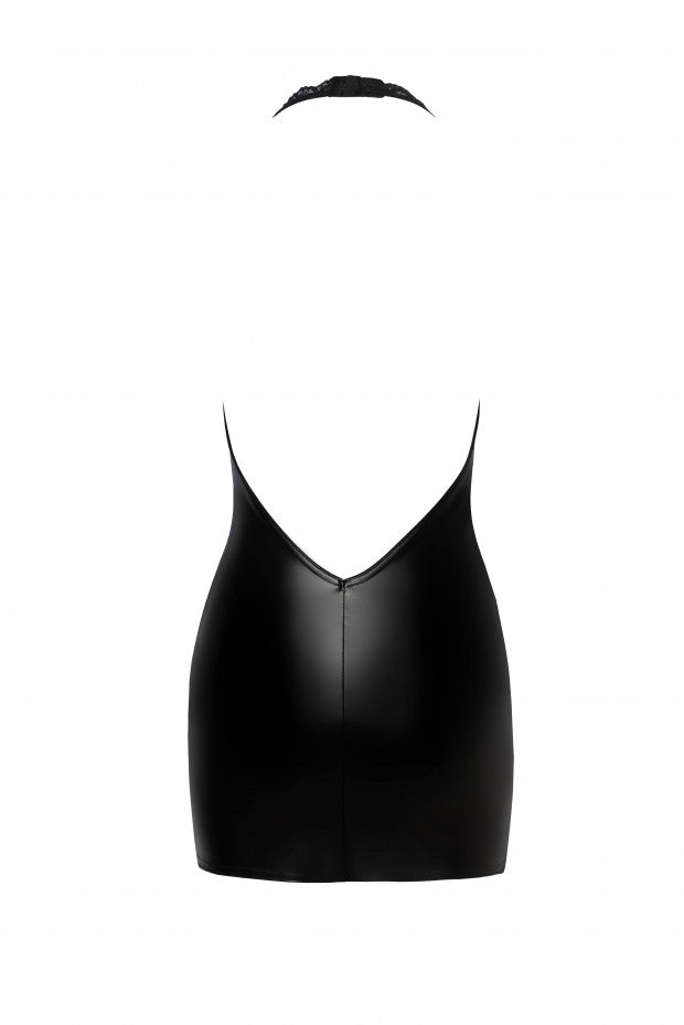Power Wetlook mini-dress with plunging back and front zipper